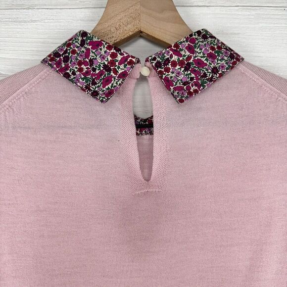J.Crew Tippi Sweater Baby Pink‎ Floral Liberty Collar Women S 100% Merino Wool - Picture 9 of 16